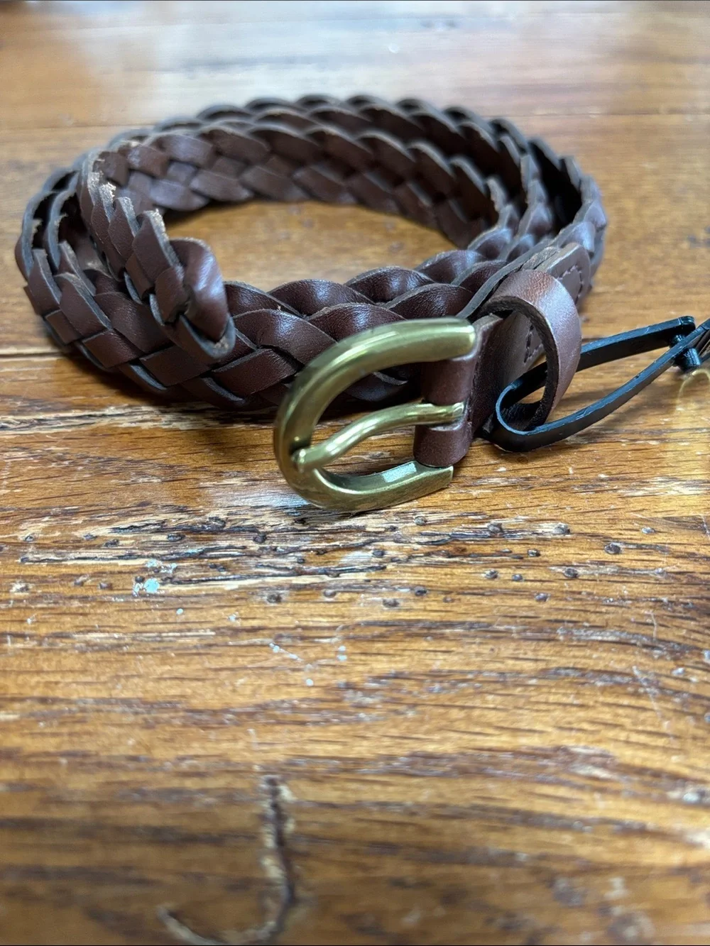 Genuine Leather Braided Brown Belt with Brass Tone Buckle NWT Women's Size Small